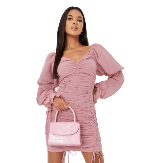 Pink Unique Long Sleeve Dress
