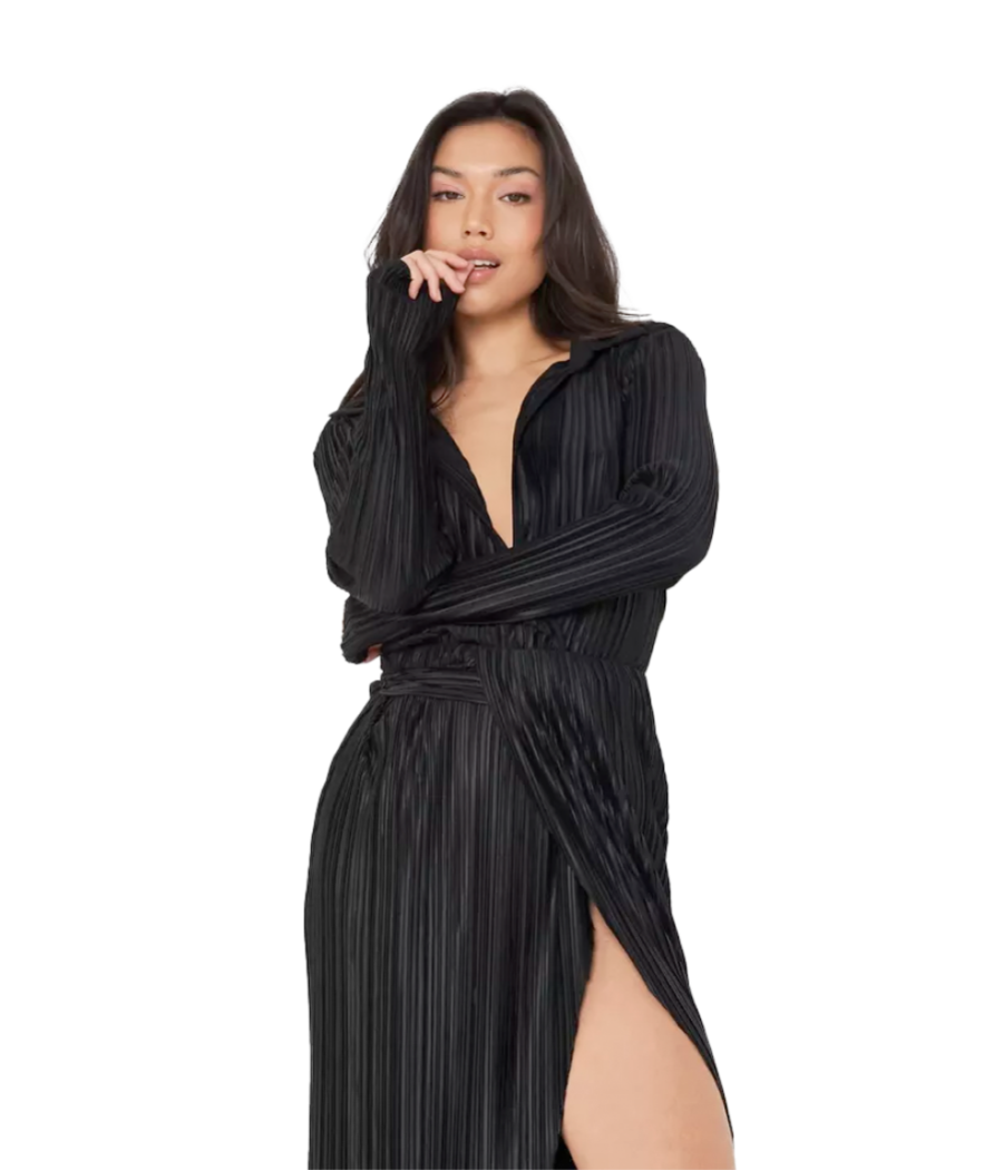 Black Wrap Dress With Long Sleeves